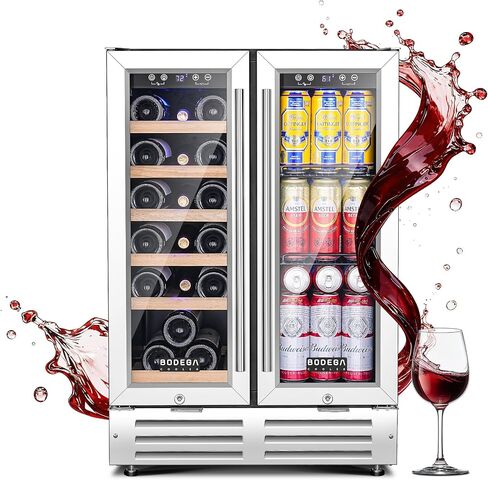 BODEGA 15 Inch Wine Fridge, 30 Bottle Dual Zone Wine Cooler, 41-72℉ Compressor Wine Refrigerator with Tempered Glass Door, Built-in or Freestanding Wine Cooler for Home Kitchen Bar (3.2 cu.ft). in Kuwait