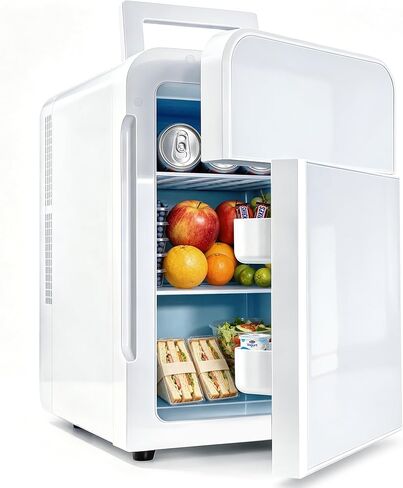 Kikihouse 22L/30Cans Mini Fridge for Bedroom, 12v DC Portable Cooler & Warmer, Mini Refrigerator with Glass Front, for Car Office Desk & Dorm Room Food Beverage Skincare Makeup in Kuwait