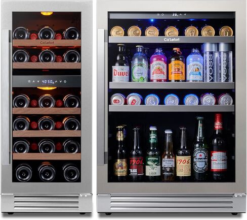 Ca'Lefort 24 Inch Beverage Refrigerator - 180 Cans Drink Fridge With Glass Door, 34-54℉ Beverage Fridge Under Counter/Built-In/Freestanding, 3 LED Beer Soda Beverage Cooler for Home Office Kitchen in Kuwait