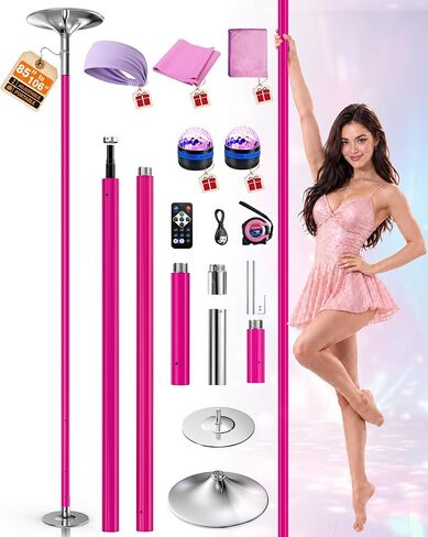 Dance Pole for Home - Adjustable Portable Dancing Poles with 45mm Chrome Finish, Spinning & Static Modes, No Drill Spinning Pole with Headband, Exercise Bands in Kuwait