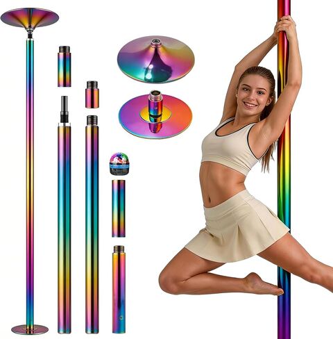 Home Dance Pole,Adjustable&Portable Dancing Pole,200KG Load Safe for Beginners,Static&Spin Modes,45mm Pro Grip,Tool-Free 10 Min Setup,Adjusts 88-108",Includes Free LED Mood Light&Floor Guard in Kuwait