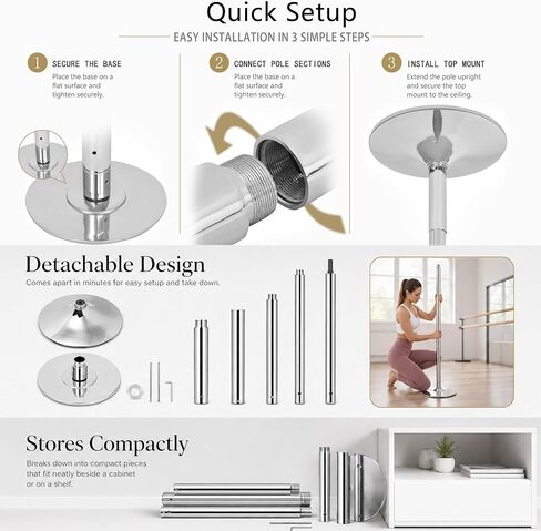 WUXIN H&P Pole Dance Pole for Home - Professional 45mm Spinning Static Dancing Pole, No Ceiling Damage, Height Adjustable, Portable Removable Fitness Pole for Exercise Club Party Pub in Kuwait