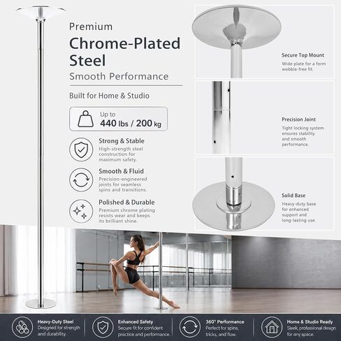 WUXIN H&P Pole Dance Pole for Home - Professional 45mm Spinning Static Dancing Pole, No Ceiling Damage, Height Adjustable, Portable Removable Fitness Pole for Exercise Club Party Pub in Kuwait