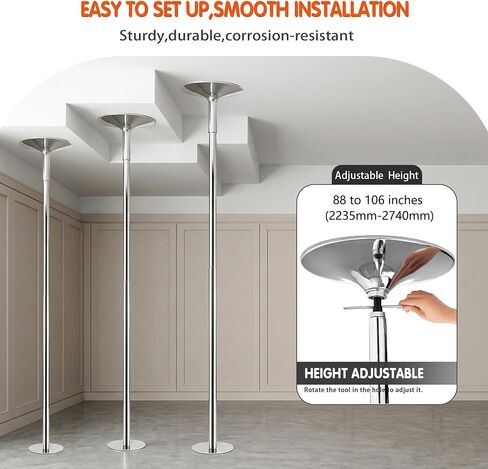 WUXIN H&P Pole Dance Pole for Home - Professional 45mm Spinning Static Dancing Pole, No Ceiling Damage, Height Adjustable, Portable Removable Fitness Pole for Exercise Club Party Pub in Kuwait