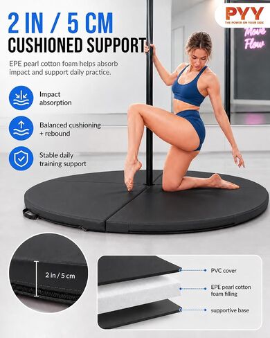 PYY Dance Pole Crash Mat - 4 ft Foldable & Portable Pole Crash Pad with an Easy-to-Clean Cover, Band Included, 2" Thicken EPE Foam Exercise and Dance Pole Cushion for Home, Yoga, Fitness, Training in Kuwait