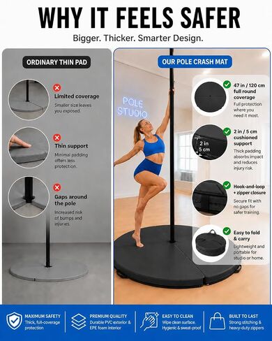 PYY Dance Pole Crash Mat - 4 ft Foldable & Portable Pole Crash Pad with an Easy-to-Clean Cover, Band Included, 2" Thicken EPE Foam Exercise and Dance Pole Cushion for Home, Yoga, Fitness, Training in Kuwait
