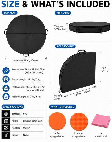 PYY Dance Pole Crash Mat - 4 ft Foldable & Portable Pole Crash Pad with an Easy-to-Clean Cover, Band Included, 2" Thicken EPE Foam Exercise and Dance Pole Cushion for Home, Yoga, Fitness, Training in Kuwait