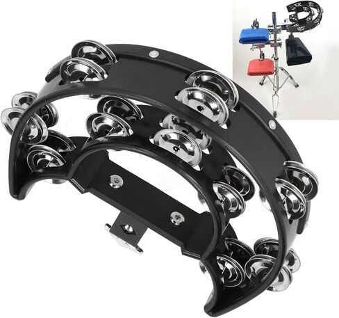 Multifunctional HiHat Tambourine Drum Set with 10 Sets of 40 Bells, Mounting Bracket for Various Positions, Black in Kuwait