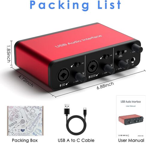 LVY USB-C Audio Interface, 24Bit/192kHz for Recording Podcasting and Streaming, 48V Phantom Power, Plug and Play Ultra-low Latency Noise-Free (No Software Included) in Kuwait