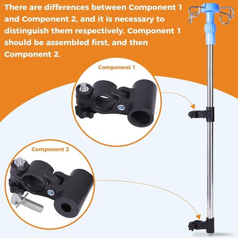 Wheelchair IV Pole Stainless Steel Infusion Stand – Adjustable Height Medical IV Drip Holder with 4 Hooks, Clamp-On Design for Wheelchairs and Hospital Beds in Kuwait
