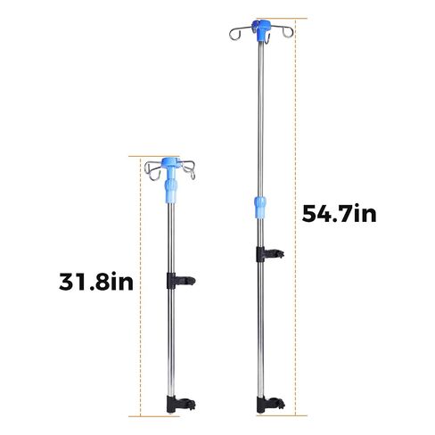 Wheelchair IV Pole Stainless Steel Infusion Stand – Adjustable Height Medical IV Drip Holder with 4 Hooks, Clamp-On Design for Wheelchairs and Hospital Beds in Kuwait