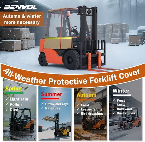 BENVOL Forklift Cover - Heavy Duty 0.5mm Clear PVC & 600D Silver-Coated Oxford - Universal Forklift Rain Cover Sunshade Fits Toyota Hyster Yale up to 6000lbs - Waterproof & UV Protection in Saudi Arabia