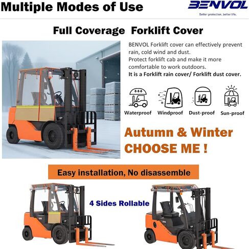 BENVOL Forklift Cover - Heavy Duty 0.5mm Clear PVC & 600D Silver-Coated Oxford - Universal Forklift Rain Cover Sunshade Fits Toyota Hyster Yale up to 6000lbs - Waterproof & UV Protection in Saudi Arabia