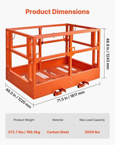 VEVOR Mesh Telehandler Work Platform, 48 x 71.5 Inch Man Safety Basket, 2000 lbs Capacity Forklift Telehandler Attachment, Safety Cage, Heavy Duty Carbon Steel, for Most Aerial Jobs Lifting Loader in Saudi Arabia