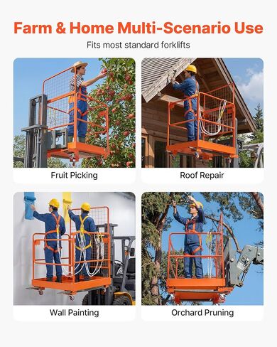 VEVOR Forklift Man Basket, 36.2 x 41.1 Inch Forklift Safety Cage with 4 Wheels, 1200 lbs Capacity, Heavy Duty Work Platform Collapsible Lift Basket, Safety Harness, for Aerial Work Lifting Loader in Saudi Arabia