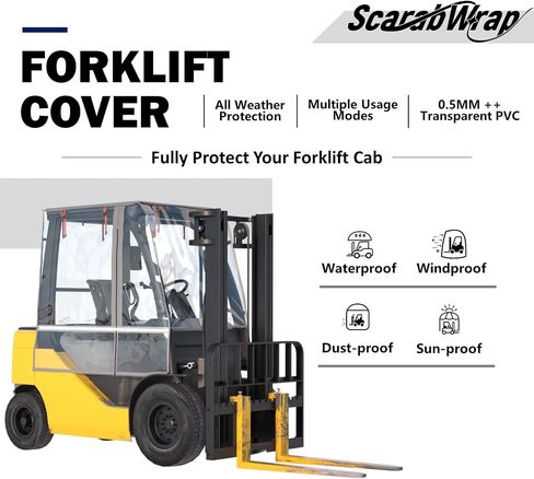 Forklift Cab Enclosure Cover - 0.5mm Clear PVC & Heavy Duty 600D Silver-Coated Oxford - Waterproof Rain Protector, Anti-Fog & UV-Proof,Universal Fit for 6000 Lbs Forklifts in Saudi Arabia