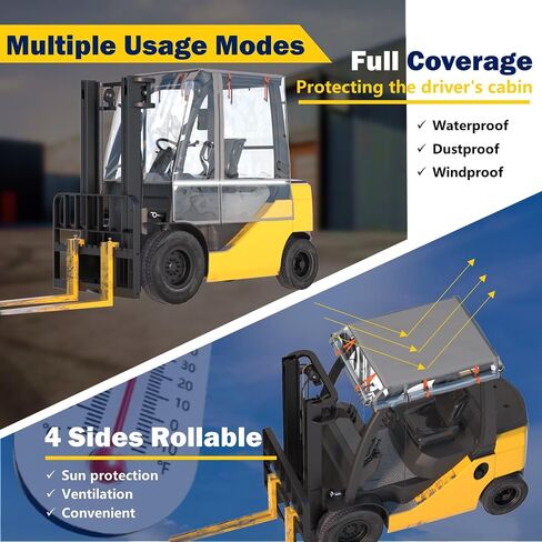 Forklift Cab Enclosure Cover - 0.5mm Clear PVC & Heavy Duty 600D Silver-Coated Oxford - Waterproof Rain Protector, Anti-Fog & UV-Proof,Universal Fit for 6000 Lbs Forklifts in Saudi Arabia
