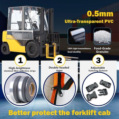 Forklift Cab Enclosure Cover - 0.5mm Clear PVC & Heavy Duty 600D Silver-Coated Oxford - Waterproof Rain Protector, Anti-Fog & UV-Proof,Universal Fit for 6000 Lbs Forklifts in Saudi Arabia