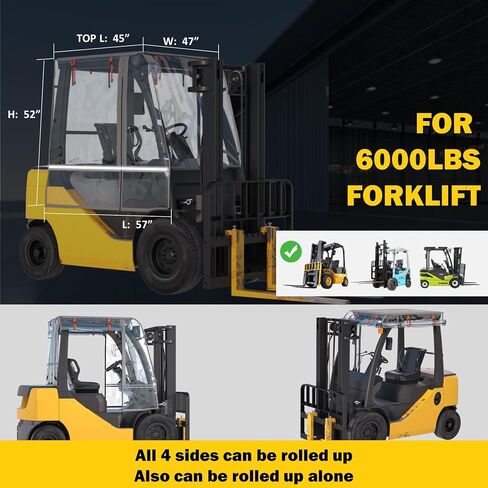 Forklift Cab Enclosure Cover - 0.5mm Clear PVC & Heavy Duty 600D Silver-Coated Oxford - Waterproof Rain Protector, Anti-Fog & UV-Proof,Universal Fit for 6000 Lbs Forklifts in Saudi Arabia