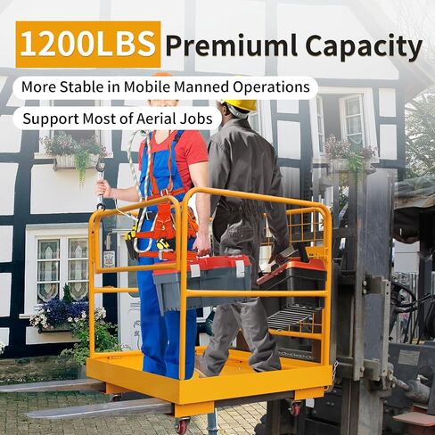 Forklift Safety Cage, 36"x36" Lift Basket, Heavy Duty Forklift Man Basket 1200LBS Capacity with 4 Wheels, Safety Set, Forklift Work Platform for Most Aerial Jobs in Saudi Arabia