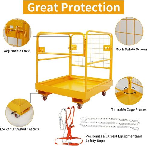 Forklift Safety Cage, 36"x36" Lift Basket, Heavy Duty Forklift Man Basket 1200LBS Capacity with 4 Wheels, Safety Set, Forklift Work Platform for Most Aerial Jobs in Saudi Arabia