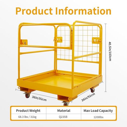 Forklift Safety Cage, 36"x36" Lift Basket, Heavy Duty Forklift Man Basket 1200LBS Capacity with 4 Wheels, Safety Set, Forklift Work Platform for Most Aerial Jobs in Saudi Arabia