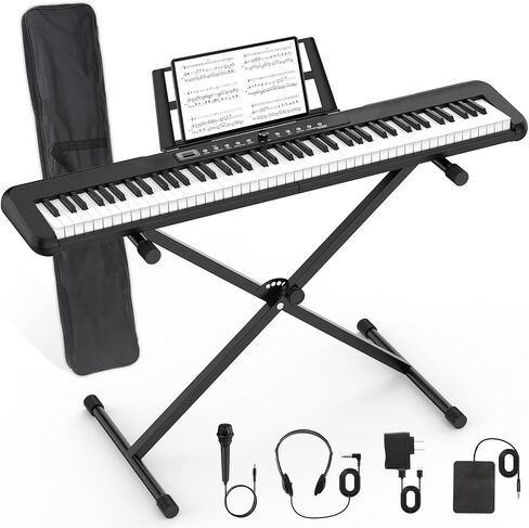 88 Key Piano Keyboard, Semi Weighted Electronic Digital Piano with Music Stand, Power Supply, Sustain Pedal, Bluetooth, Stand, MIDI, for Beginner Professional at Home, Stage in Kuwait
