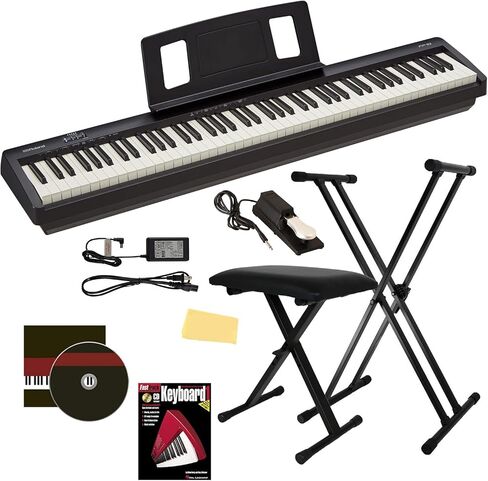 Roland FP-10 88-Key Digital Piano - Black Bundle with Adjustable Stand, Bench, Sustain Pedal, Instructional Book, Online Lessons, Instructional DVD, and Austin Bazaar Polishing Cloth in Kuwait