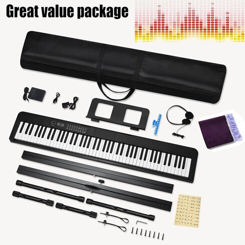 88 Key Piano Keyboard, Electric Digital Piano with Semi Weighted Keys, Keyboard Piano with Sustain Pedal, Power Adapter, Stand, Carrying Case, Headphones, USB-MIDI Compatibility, for Beginner Adults in Kuwait