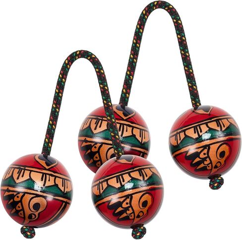 Meooeck 2 Pcs Wooden Hand Painted Kashaka Shaker, Adjustable Length African Shakers, Asalato Instrument Rhythmic Ball, Kashaka Instrument Traditional Aslatuas Double Balls Hand Percussion for Lovers in Kuwait