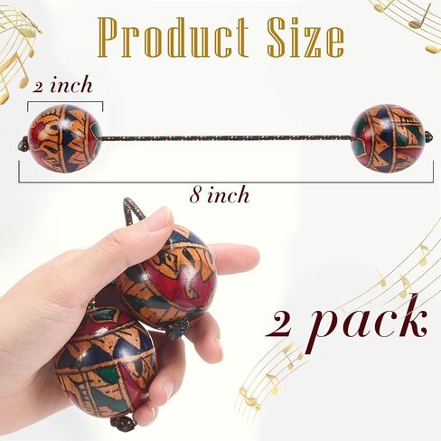 Meooeck 2 Pcs Wooden Hand Painted Kashaka Shaker, Adjustable Length African Shakers, Asalato Instrument Rhythmic Ball, Kashaka Instrument Traditional Aslatuas Double Balls Hand Percussion for Lovers in Kuwait