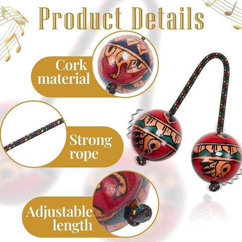 Meooeck 2 Pcs Wooden Hand Painted Kashaka Shaker, Adjustable Length African Shakers, Asalato Instrument Rhythmic Ball, Kashaka Instrument Traditional Aslatuas Double Balls Hand Percussion for Lovers in Kuwait