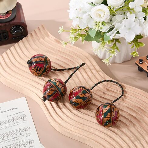 Meooeck 2 Pcs Wooden Hand Painted Kashaka Shaker, Adjustable Length African Shakers, Asalato Instrument Rhythmic Ball, Kashaka Instrument Traditional Aslatuas Double Balls Hand Percussion for Lovers in Kuwait