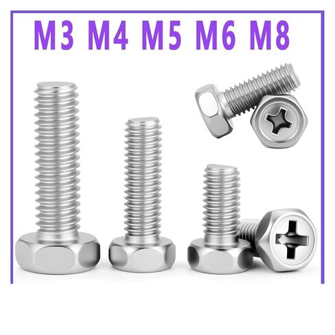 304 الفولاذ المقاوم للصدأ M3-M8 الصليب عرافة رئيس المسمار فيليبس مجموعة البراغي (M5x45mm (7 قطع)) in Kuwait