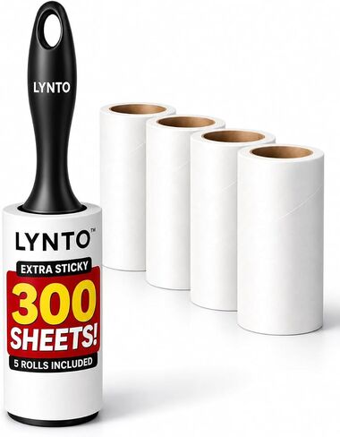 Extra Sticky Pet Hair Lint Roller — 300-Sheet Value Set with Upgraded Handle and 5 Rolls, Powerful Portable Hair Remover for Clothes, Furniture, Couches, Dogs & Cats in Kuwait