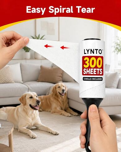 Extra Sticky Pet Hair Lint Roller — 300-Sheet Value Set with Upgraded Handle and 5 Rolls, Powerful Portable Hair Remover for Clothes, Furniture, Couches, Dogs & Cats in Kuwait
