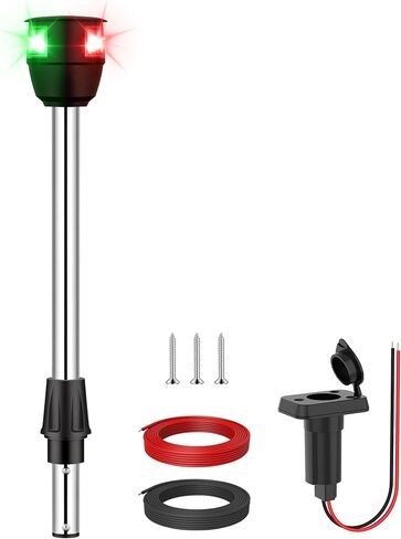 Obcursco LED Boat Navigation Lights with Task Light, 12 Inch Straight Pole Red and Green Bi-Color Bow Lighting, 2NM Visibility for Pontoon, Jon Boat, Kayak, and Fishing Boat in Kuwait