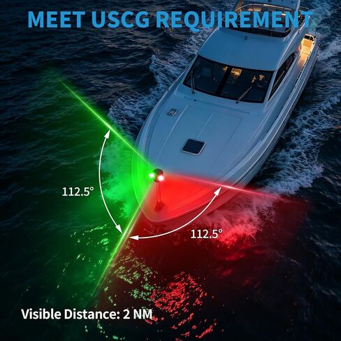 Obcursco LED Boat Navigation Lights with Task Light, 12 Inch Straight Pole Red and Green Bi-Color Bow Lighting, 2NM Visibility for Pontoon, Jon Boat, Kayak, and Fishing Boat in Kuwait