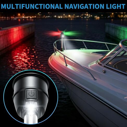 Obcursco LED Boat Navigation Lights with Task Light, 12 Inch Straight Pole Red and Green Bi-Color Bow Lighting, 2NM Visibility for Pontoon, Jon Boat, Kayak, and Fishing Boat in Kuwait