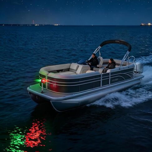 Obcursco LED Boat Navigation Lights with Task Light, 12 Inch Straight Pole Red and Green Bi-Color Bow Lighting, 2NM Visibility for Pontoon, Jon Boat, Kayak, and Fishing Boat in Kuwait