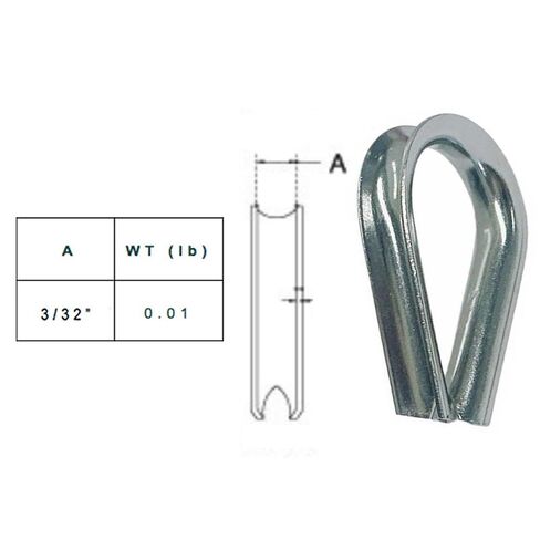 3/32 Inch Wire Rope Thimble Light Duty Grade 316 Stainless Steel 10 PC in Kuwait
