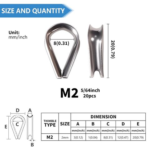 M2 5/64 Inch Wire Rope Thimble 5/64" Stainless Steel Thimbles for Wire Rope Cable Thimble Rigging (Pack of 20Pcs) in Kuwait