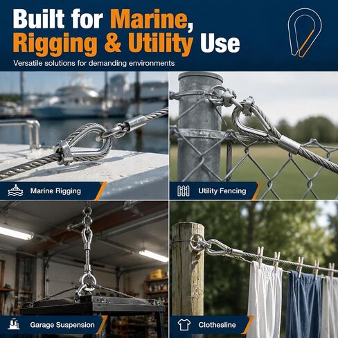 20 Pcs 1/8" Wire Rope Thimbles, 304 Stainless Steel Cable Thimble Fittings, M3 Compatible for Rigging, Marine & Industrial Use in Kuwait