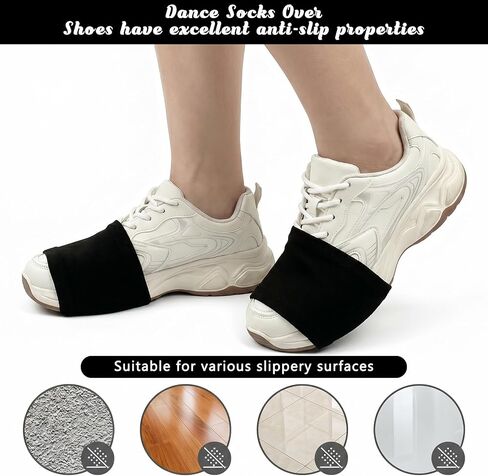 2 Pairs Dance Shoe Covers Over Shoes Socks, Unisex Over Sneaker Dance Socks Anti-Slip on Smooth Floors Shoe Covers for Dancer Ballet Equipment for Turns & Spins, Dancing Accessories(Black) in Kuwait