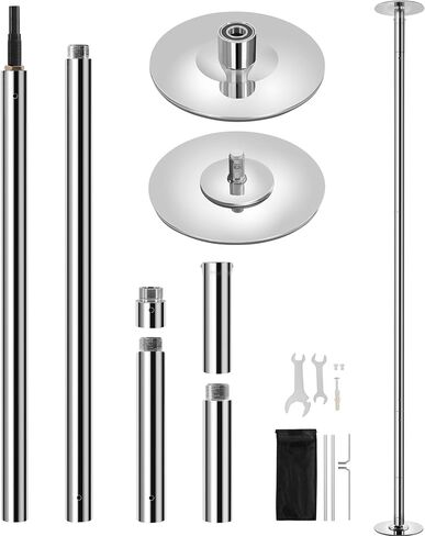 Yaheetech Dance Pole with Spinning & Static Modes, Adjustable Height 6.9-9 ft Pole for Home Fitness, Silver in Kuwait
