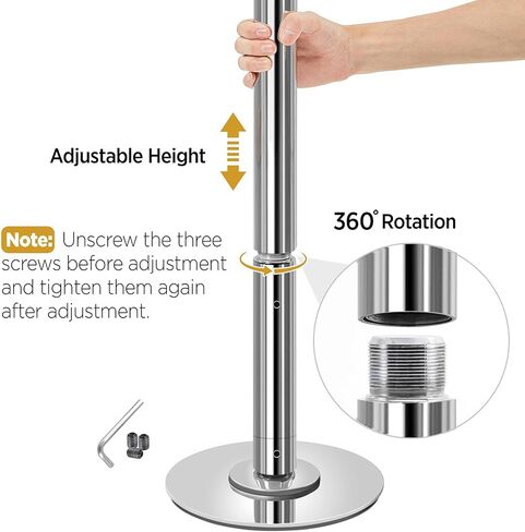 Yaheetech Dance Pole with Spinning & Static Modes, Adjustable Height 6.9-9 ft Pole for Home Fitness, Silver in Kuwait