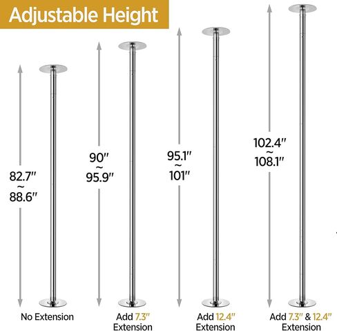 Yaheetech Dance Pole with Spinning & Static Modes, Adjustable Height 6.9-9 ft Pole for Home Fitness, Silver in Kuwait
