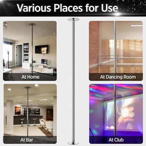 Yaheetech Dance Pole with Spinning & Static Modes, Adjustable Height 6.9-9 ft Pole for Home Fitness, Silver in Kuwait