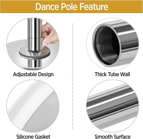 Yaheetech Dance Pole with Spinning & Static Modes, Adjustable Height 6.9-9 ft Pole for Home Fitness, Silver in Kuwait