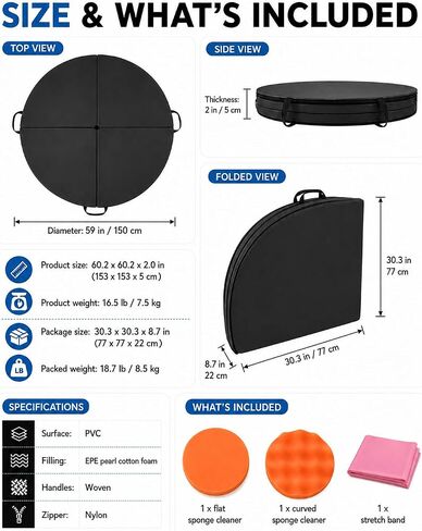 PYY Dance Pole Crash Mat - 5 Ft Foldable Pole Crash Pad with 2" Thicken EPE Foam, Portable Dance Pole Cushion with Easy-Clean Cover & Sponge Brushes for Home Fitness, Yoga, Pole Dance Training in Kuwait